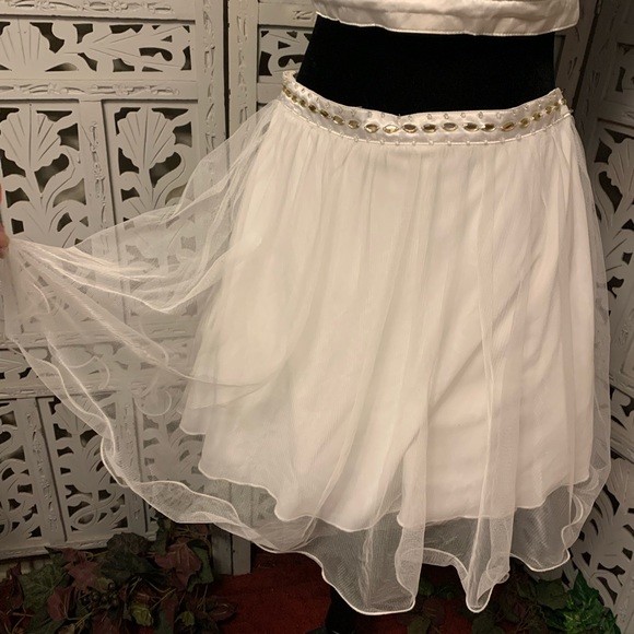 SEQUIN HEARTS 2pc GOLD & WHITE MINI COCKTAIL PARTY PROM DRESS - Picture 5 of 13